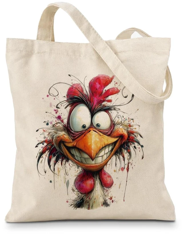 Main image of Crazy Watercolor Chicken Canvas Tote Bag, Artistic Watercolor Splash Reusable Shopping Bag for Casual Vacation Shopping Work, Humor Animal Themed Totes