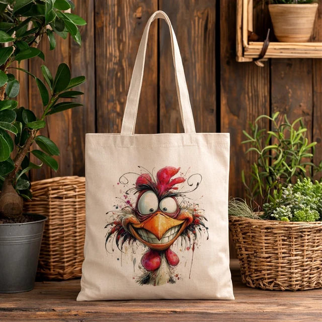 Alt view image 3 of 6 - Crazy Watercolor Chicken Canvas Tote Bag, Artistic Watercolor Splash Reusable Shopping Bag for Casual Vacation Shopping Work, Humor Animal Themed Totes