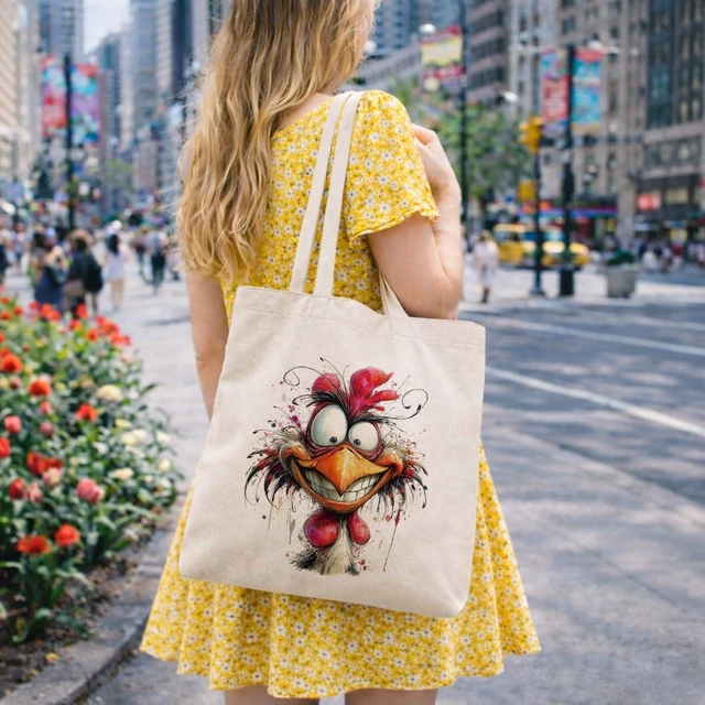 Alt view image 2 of 6 - Crazy Watercolor Chicken Canvas Tote Bag, Artistic Watercolor Splash Reusable Shopping Bag for Casual Vacation Shopping Work, Humor Animal Themed Totes