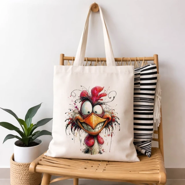 Alt view image 6 of 6 - Crazy Watercolor Chicken Canvas Tote Bag, Artistic Watercolor Splash Reusable Shopping Bag for Casual Vacation Shopping Work, Humor Animal Themed Totes