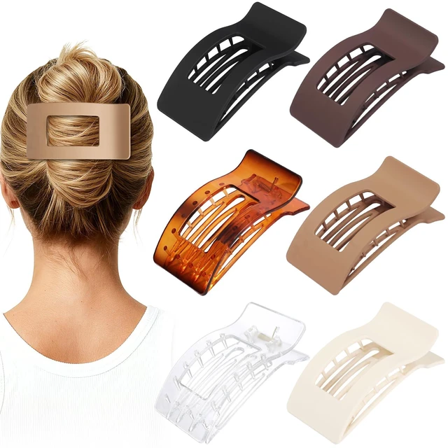 Main image of French Flat Hair Clips for Women 6pcs Hair Claw Clips for Thick or Thin Hair Matte Claw Clips for Girls Barrettes Non-Slip Strong Hold Hair Accessories for Women (Transparent)
