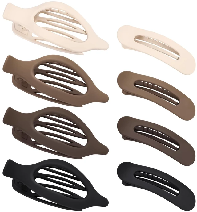 Main image of 8 Pcs Flat Hair Claw Clips For Women Girls, Matte Natural Colors | 2 Styles Plastic Non-Slip Hair Pins French Medium Large Barrettes for Thin Thick Half-Up, Back To School Accessories Gifts