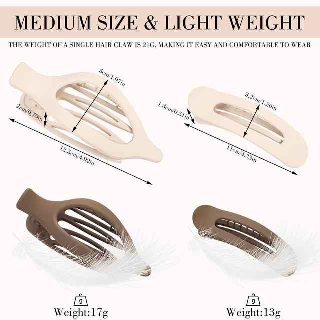 Alt view image 2 of 7 - 8 Pcs Flat Hair Claw Clips For Women Girls, Matte Natural Colors | 2 Styles Plastic Non-Slip Hair Pins French Medium Large Barrettes for Thin Thick Half-Up, Back To School Accessories Gifts