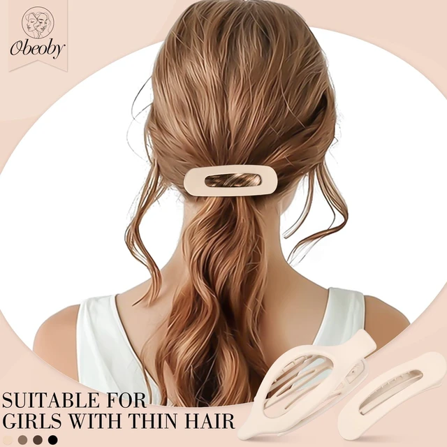 Alt view image 4 of 7 - 8 Pcs Flat Hair Claw Clips For Women Girls, Matte Natural Colors | 2 Styles Plastic Non-Slip Hair Pins French Medium Large Barrettes for Thin Thick Half-Up, Back To School Accessories Gifts