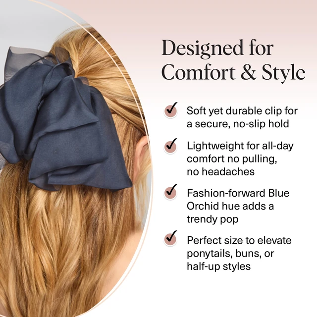 Alt view image 4 of 7 - Hair Bows for Women - Blue Orchid, 1pc | Elegant, Stylish Chiffon Bows for Hair Trendy & Comfortable Claw Clips For Everyday Wear & Special Occasions