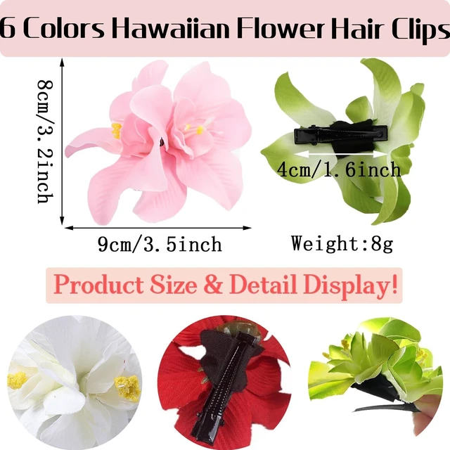 Alt view image 2 of 7 - Hawaiian Flower Hair Clips for Women,Plumeria Hair Clips Hibiscus Hair Barrettes, 3.5 Inch Boho Artificial Flower Clips, Cute Hair Accessories for Women Girls Summer Vacation Beach Party