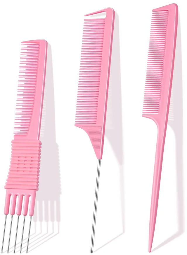 Main image of Hair Combs Set for Women and Men Hair Stylies, Detangle, Smooth | Carbon Fine Tooth Rat Tail, Parting, and Lift Teasing Combs, Salon & Home Use, 3pcs Durable Travel Set, for All Hair Types