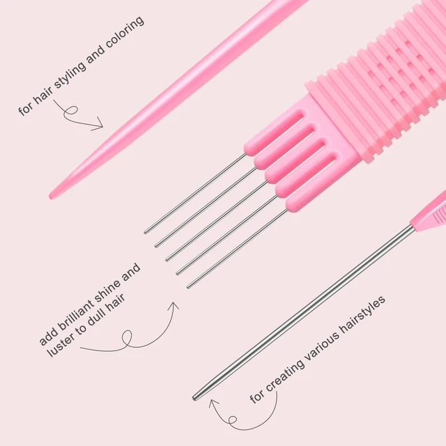 Alt view image 3 of 7 - Hair Combs Set for Women and Men Hair Stylies, Detangle, Smooth | Carbon Fine Tooth Rat Tail, Parting, and Lift Teasing Combs, Salon & Home Use, 3pcs Durable Travel Set, for All Hair Types