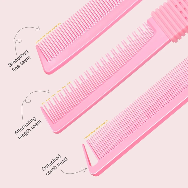 Alt view image 2 of 7 - Hair Combs Set for Women and Men Hair Stylies, Detangle, Smooth | Carbon Fine Tooth Rat Tail, Parting, and Lift Teasing Combs, Salon & Home Use, 3pcs Durable Travel Set, for All Hair Types