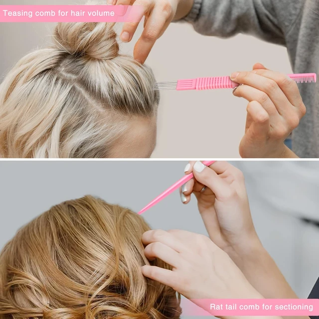 Alt view image 4 of 7 - Hair Combs Set for Women and Men Hair Stylies, Detangle, Smooth | Carbon Fine Tooth Rat Tail, Parting, and Lift Teasing Combs, Salon & Home Use, 3pcs Durable Travel Set, for All Hair Types