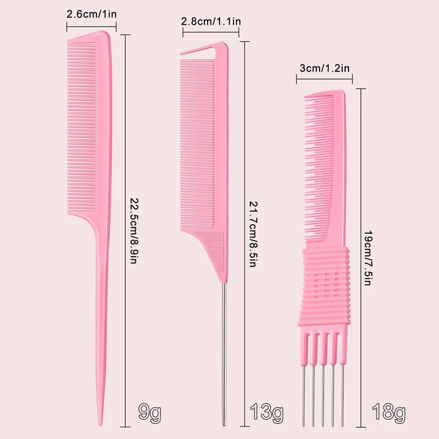 Alt view image 7 of 7 - Hair Combs Set for Women and Men Hair Stylies, Detangle, Smooth | Carbon Fine Tooth Rat Tail, Parting, and Lift Teasing Combs, Salon & Home Use, 3pcs Durable Travel Set, for All Hair Types