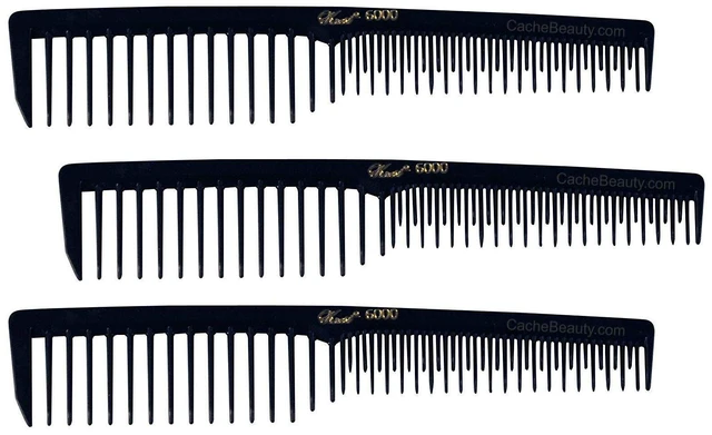 Main image of Krest Black Space Tooth Comb #6000 (3 - PACK) | Over Comb & Shear Cutting Techniques, Precision Styling Comb for Barbers, Hairstylists and Salon Professionals, 3 Black Combs