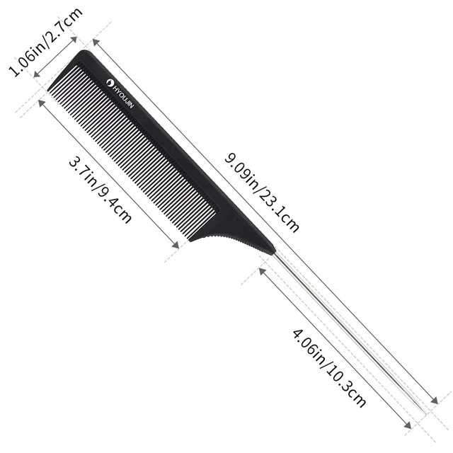 Alt view image 6 of 7 - Carbon Hair Rat Tail Combs - Parting & Detangling Combs for Women | Parting rat tail combs For Long,Short,Curly,for Hair Parting,Braiding,Teasing,Detangling,Fine Tooth with metal pick,Black