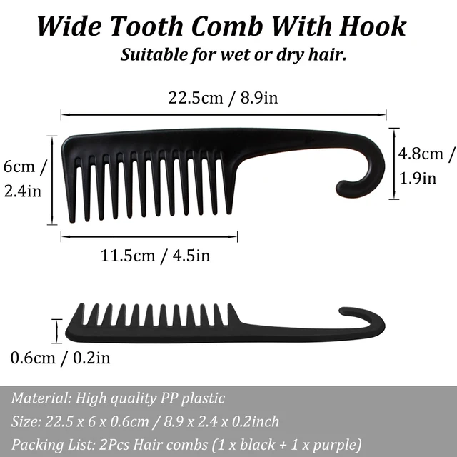 Alt view image 2 of 7 - Wide Tooth Comb, Shower Combs with Hook for Wet Curly Hair, Premium Big Hair Brush Combs to Detangle Curls, Women Detangler Comb for Detangling Wigs, Styling Dry Thick Long Cabello