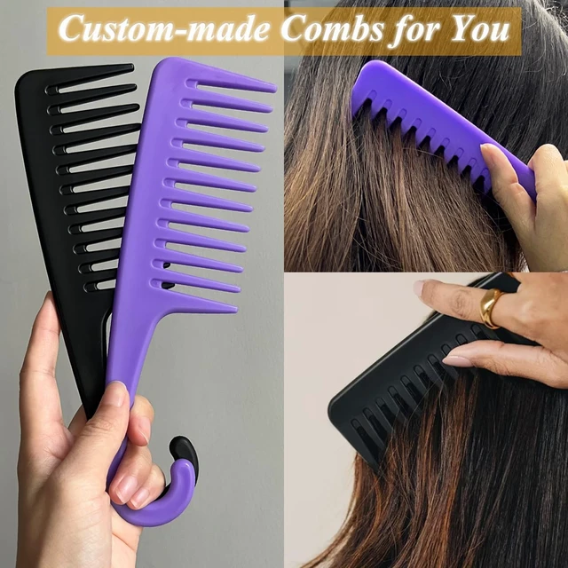 Alt view image 5 of 7 - Wide Tooth Comb, Shower Combs with Hook for Wet Curly Hair, Premium Big Hair Brush Combs to Detangle Curls, Women Detangler Comb for Detangling Wigs, Styling Dry Thick Long Cabello