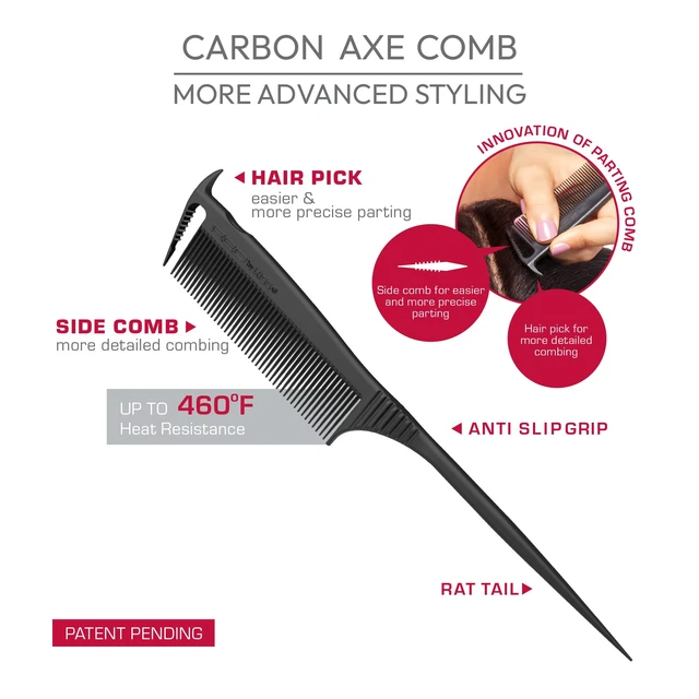 Alt view image 2 of 4 - Carbon Axe Comb Parting Comb Anti Frizz Heat Resistant Hair Comb (Rat Tail)