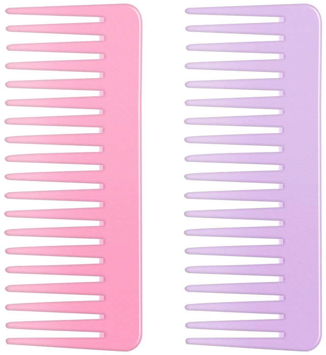 Main image of Tooth and Large Detangling Comb Set for Long, Curly, Wet Hair - No Handle Styling, Shampoo & Detangling Combs (2 Pieces - Pink, Purple)
