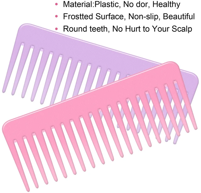 Alt view image 3 of 7 - Tooth and Large Detangling Comb Set for Long, Curly, Wet Hair - No Handle Styling, Shampoo & Detangling Combs (2 Pieces - Pink, Purple)