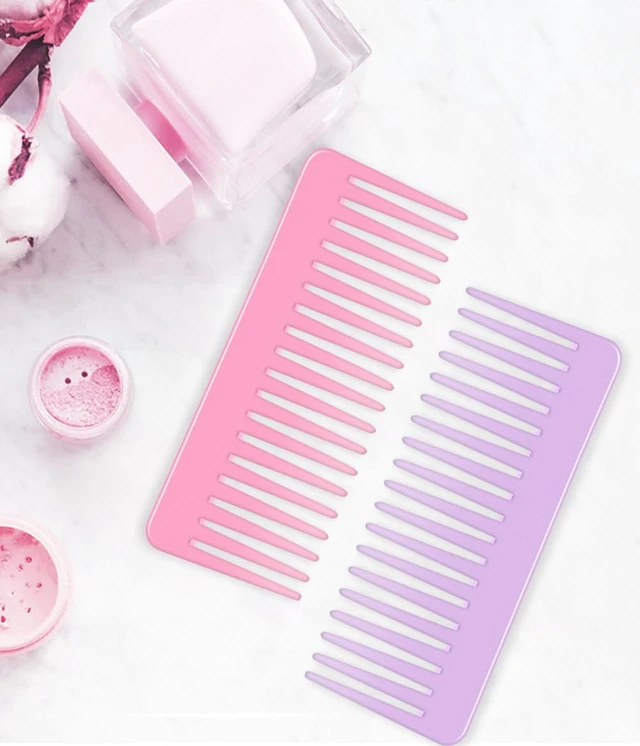 Alt view image 4 of 7 - Tooth and Large Detangling Comb Set for Long, Curly, Wet Hair - No Handle Styling, Shampoo & Detangling Combs (2 Pieces - Pink, Purple)