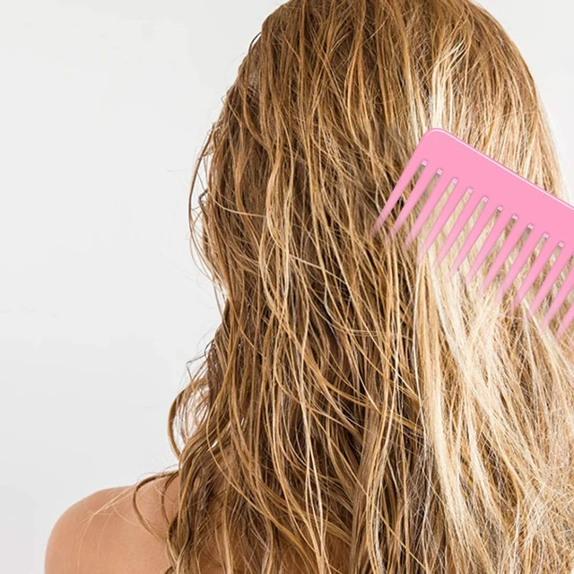 Alt view image 7 of 7 - Tooth and Large Detangling Comb Set for Long, Curly, Wet Hair - No Handle Styling, Shampoo & Detangling Combs (2 Pieces - Pink, Purple)