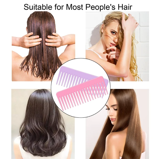 Alt view image 6 of 7 - Tooth and Large Detangling Comb Set for Long, Curly, Wet Hair - No Handle Styling, Shampoo & Detangling Combs (2 Pieces - Pink, Purple)