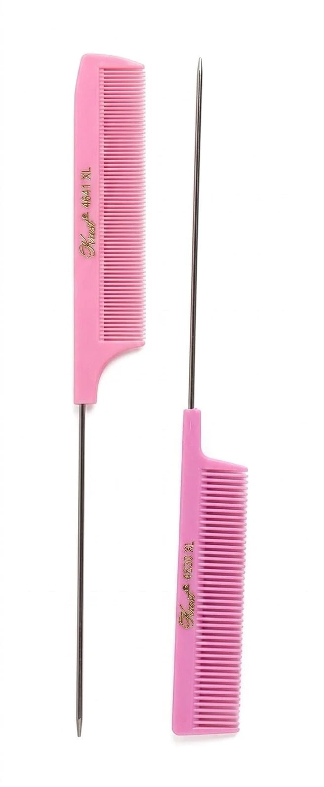Alt view image 2 of 3 - Pintail Combs Weaving Foiling Fine Tooth Rattail Hair Cutting Comb Colors 2 Pc. (Pink)