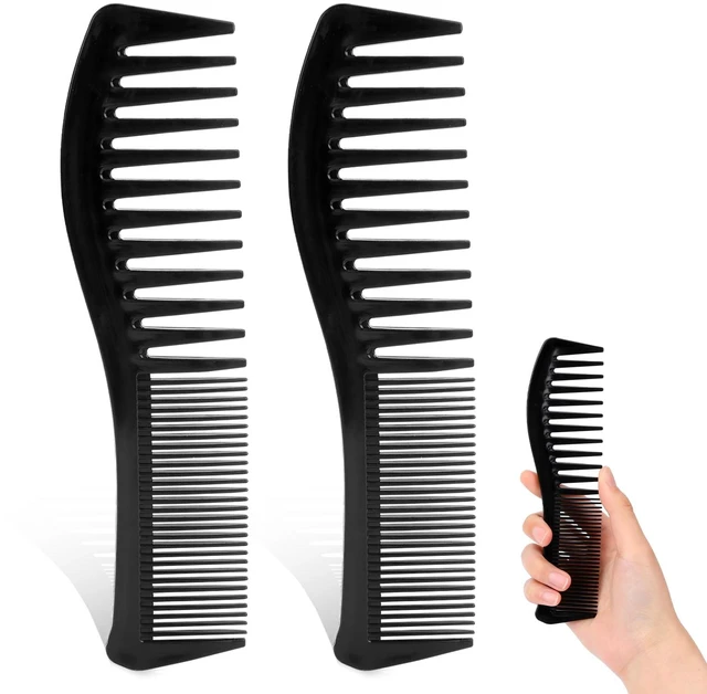 Main image of Hair Grooming Set - 2 Pack Double-Sided Barber Combs, 7.2 inch Plastic for Men & Women - Wide & Fine Tooth for Professional Hairstyling (Black)