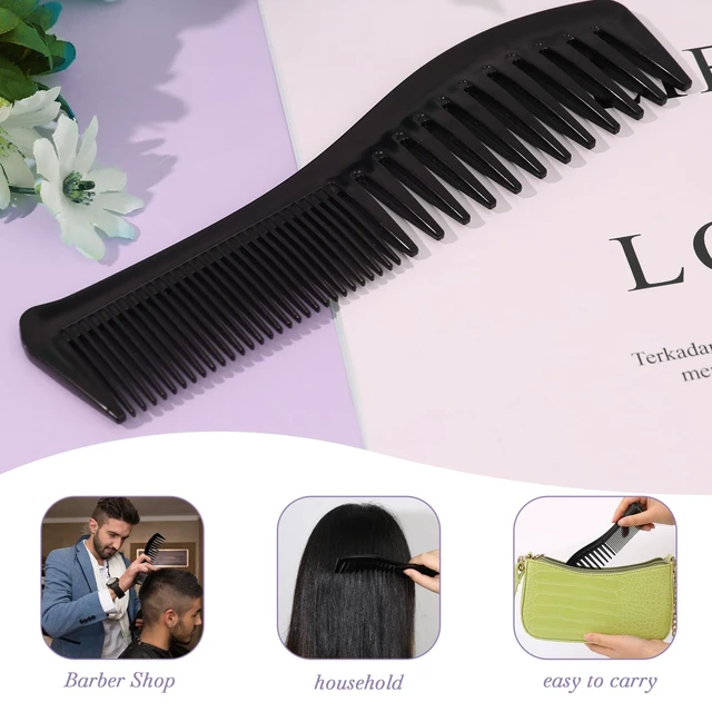 Alt view image 2 of 7 - Hair Grooming Set - 2 Pack Double-Sided Barber Combs, 7.2 inch Plastic for Men & Women - Wide & Fine Tooth for Professional Hairstyling (Black)