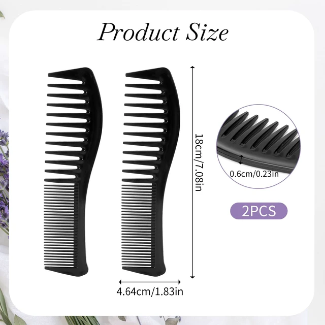 Alt view image 3 of 7 - Hair Grooming Set - 2 Pack Double-Sided Barber Combs, 7.2 inch Plastic for Men & Women - Wide & Fine Tooth for Professional Hairstyling (Black)