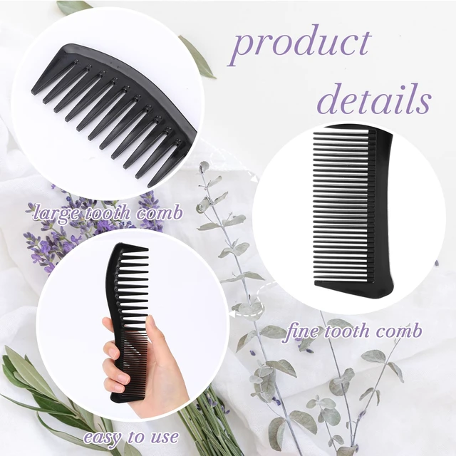 Alt view image 5 of 7 - Hair Grooming Set - 2 Pack Double-Sided Barber Combs, 7.2 inch Plastic for Men & Women - Wide & Fine Tooth for Professional Hairstyling (Black)