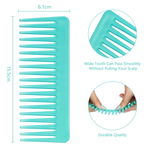 Alt view image 2 of 6 - Tooth Comb No Handle,White, Cyan | Large Hair Detangling Comb, for Curly Wet Dry Hair, Detangler Accessories