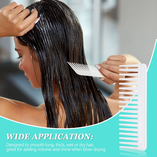 Alt view image 6 of 6 - Tooth Comb No Handle,White, Cyan | Large Hair Detangling Comb, for Curly Wet Dry Hair, Detangler Accessories
