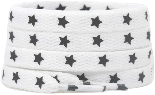 Main image of Flat Reflective Shoe Laces: 63 Inch Stars Colorfull White Shoelaces | 2 Pairs 8MM Wide, Shoestrings for Athletic Boots, Replacement Laces, Stay tied
