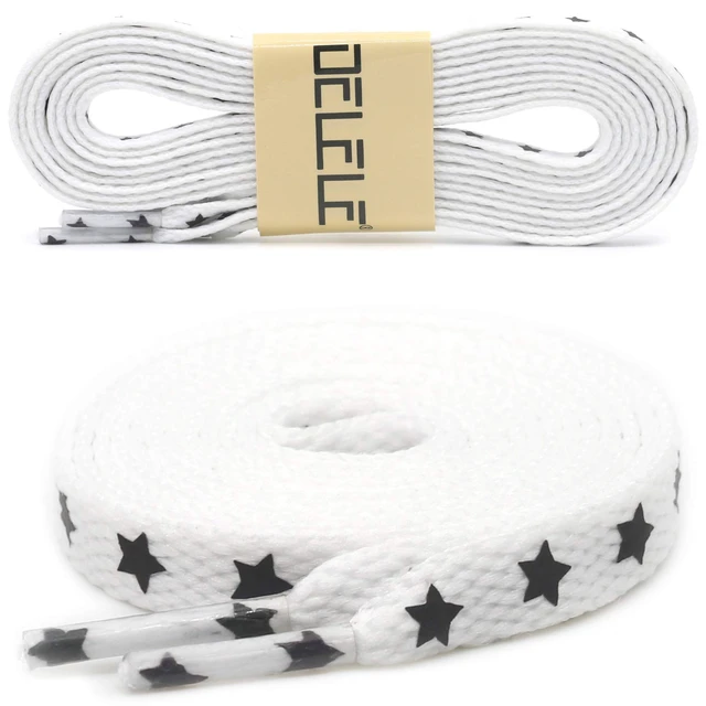 Alt view image 2 of 7 - Flat Reflective Shoe Laces: 63 Inch Stars Colorfull White Shoelaces | 2 Pairs 8MM Wide, Shoestrings for Athletic Boots, Replacement Laces, Stay tied