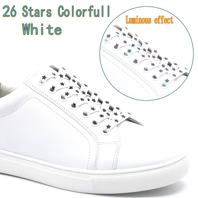 Alt view image 3 of 7 - Flat Reflective Shoe Laces: 63 Inch Stars Colorfull White Shoelaces | 2 Pairs 8MM Wide, Shoestrings for Athletic Boots, Replacement Laces, Stay tied