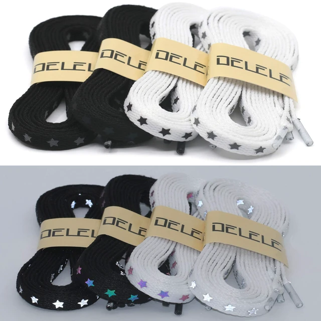 Alt view image 5 of 7 - Flat Reflective Shoe Laces: 63 Inch Stars Colorfull White Shoelaces | 2 Pairs 8MM Wide, Shoestrings for Athletic Boots, Replacement Laces, Stay tied