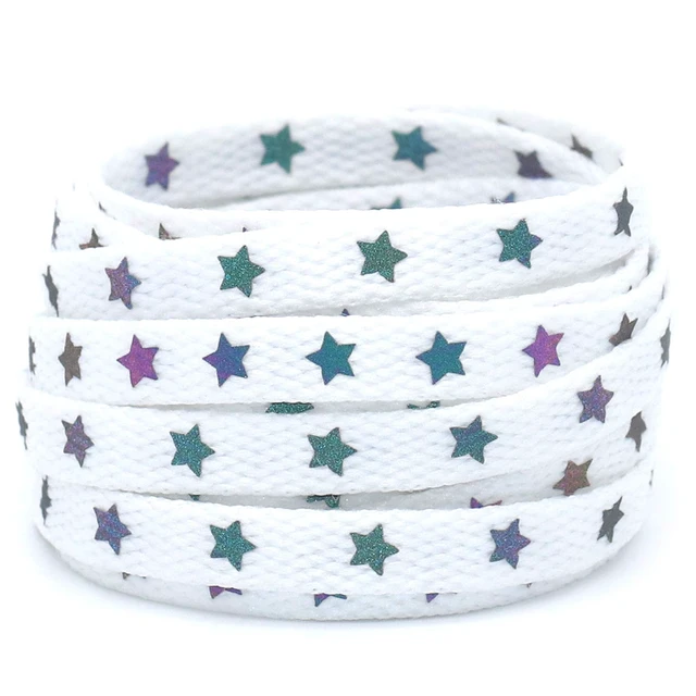 Alt view image 4 of 7 - Flat Reflective Shoe Laces: 63 Inch Stars Colorfull White Shoelaces | 2 Pairs 8MM Wide, Shoestrings for Athletic Boots, Replacement Laces, Stay tied