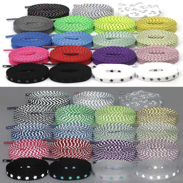 Alt view image 7 of 7 - Flat Reflective Shoe Laces: 63 Inch Stars Colorfull White Shoelaces | 2 Pairs 8MM Wide, Shoestrings for Athletic Boots, Replacement Laces, Stay tied