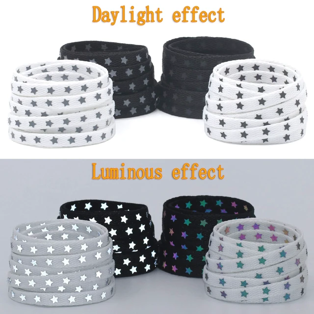 Alt view image 6 of 7 - Flat Reflective Shoe Laces: 63 Inch Stars Colorfull White Shoelaces | 2 Pairs 8MM Wide, Shoestrings for Athletic Boots, Replacement Laces, Stay tied