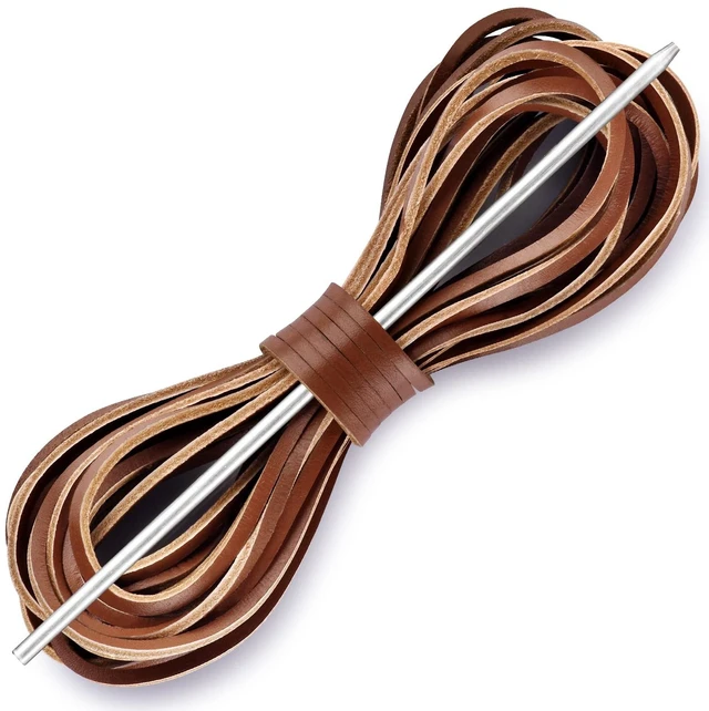 Main image of Leather Shoe Lacing Kit, 72" Leather Shoelaces for Boot Boat Shoes | Light Brown, 1 Needle & 2 Strips (1 Pairs), Width 3.2mm x Thickness 3.0mm x Length 72", Genuine Cowhide Leather for Footwear