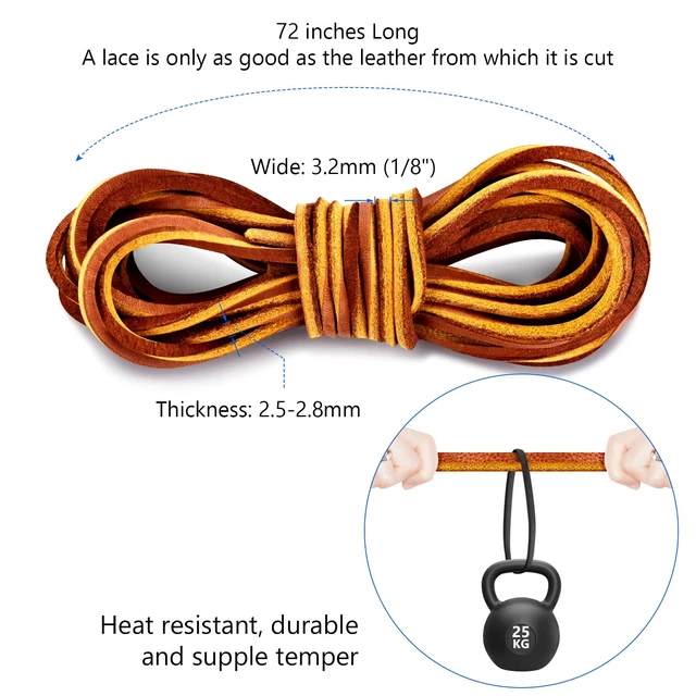 Alt view image 2 of 7 - Leather Shoe Lacing Kit, 72" Leather Shoelaces for Boot Boat Shoes | Light Brown, 1 Needle & 2 Strips (1 Pairs), Width 3.2mm x Thickness 3.0mm x Length 72", Genuine Cowhide Leather for Footwear