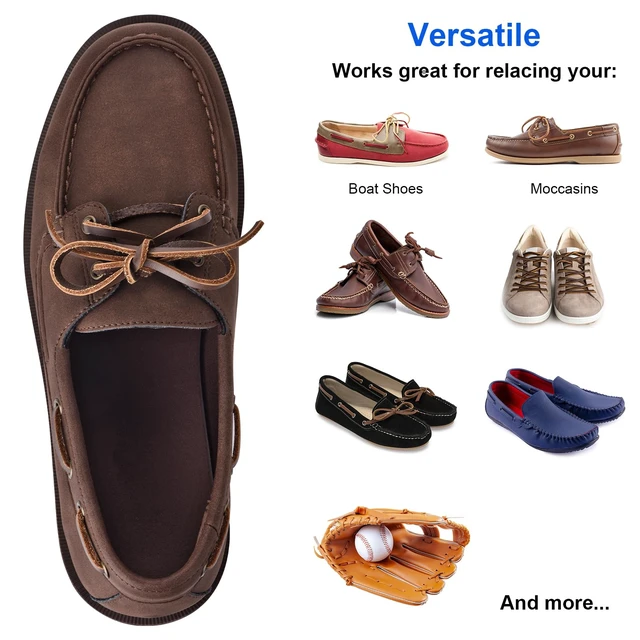 Alt view image 4 of 7 - Leather Shoe Lacing Kit, 72" Leather Shoelaces for Boot Boat Shoes | Light Brown, 1 Needle & 2 Strips (1 Pairs), Width 3.2mm x Thickness 3.0mm x Length 72", Genuine Cowhide Leather for Footwear