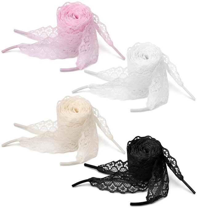 Main image of 4 Pairs Lace Shoelaces Flat Ribbon Shoe Laces 3cm Wide Fancy Lace Shoe Laces for Sneakers Decorative and Comfortable Women Girls