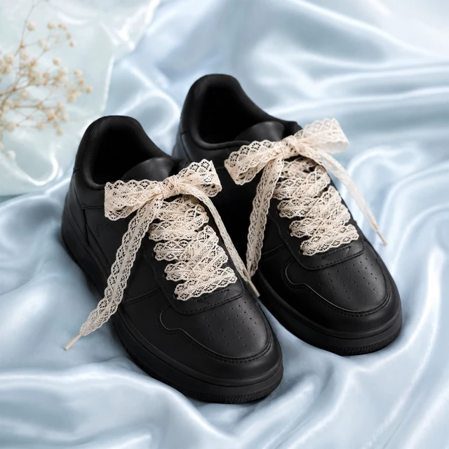 Alt view image 6 of 7 - 4 Pairs Lace Shoelaces Flat Ribbon Shoe Laces 3cm Wide Fancy Lace Shoe Laces for Sneakers Decorative and Comfortable Women Girls