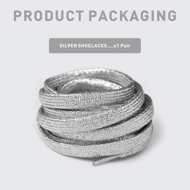 Alt view image 2 of 7 - Flat Metallic Glitter Sparkle Shoe Laces for Sneakers, Silver, 54" | 5/16"(8mm) Sparkly Colorful Bling Sequin Shiny Shoelaces Replacement Shoe Strings