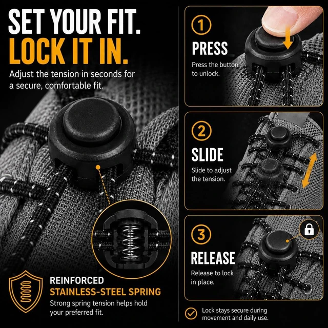 Alt view image 3 of 7 - Tie Shoelaces, Elastic Shoe Laces for Sneakers, Adults & Kids | Reflective 47" cut-to-fit elastic laces with secure spring locks for running shoes, sneakers and casual shoes; 1 pair