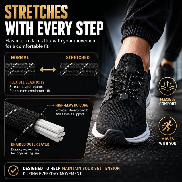 Alt view image 4 of 7 - Tie Shoelaces, Elastic Shoe Laces for Sneakers, Adults & Kids | Reflective 47" cut-to-fit elastic laces with secure spring locks for running shoes, sneakers and casual shoes; 1 pair