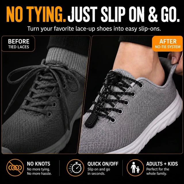 Alt view image 2 of 7 - Tie Shoelaces, Elastic Shoe Laces for Sneakers, Adults & Kids | Reflective 47" cut-to-fit elastic laces with secure spring locks for running shoes, sneakers and casual shoes; 1 pair