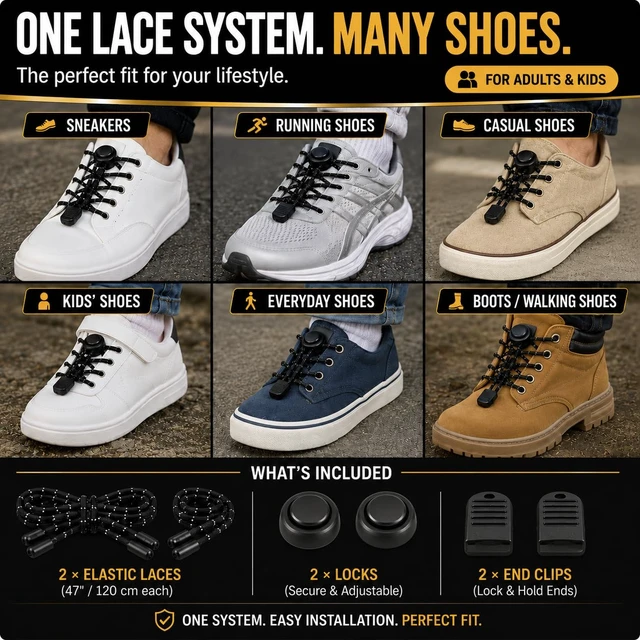 Alt view image 7 of 7 - Tie Shoelaces, Elastic Shoe Laces for Sneakers, Adults & Kids | Reflective 47" cut-to-fit elastic laces with secure spring locks for running shoes, sneakers and casual shoes; 1 pair