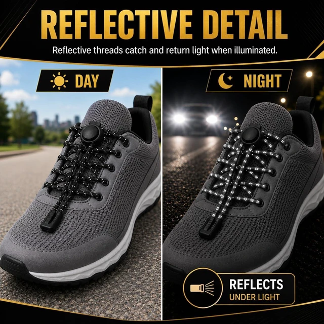 Alt view image 6 of 7 - Tie Shoelaces, Elastic Shoe Laces for Sneakers, Adults & Kids | Reflective 47" cut-to-fit elastic laces with secure spring locks for running shoes, sneakers and casual shoes; 1 pair